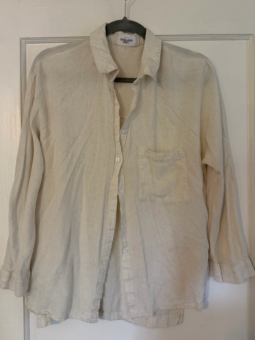 Carly Jean Los Angeles Cream Button-Up Linen Shirt
